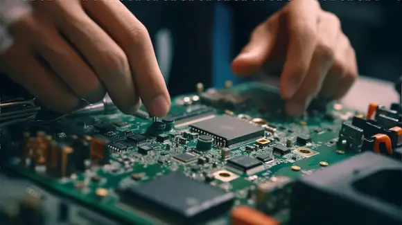 working on a PCB board